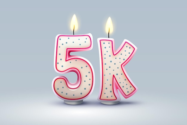 5k последователей онлайн-пользователей поздравительные свечи в виде чисел Вектор