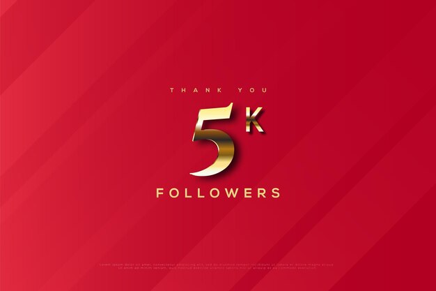 5k followers on red background with effects.