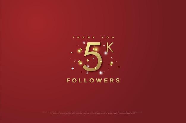 5k followers on shiny little paper background.