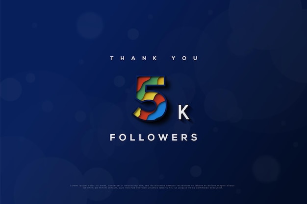 5k followers with colorful numbers.