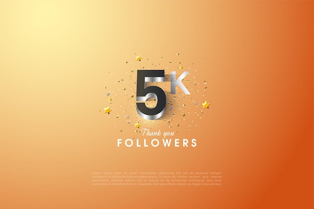 5k followers with glowing silver plated 3d figures illustration.