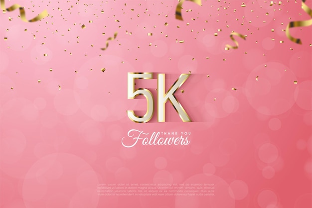 5k followers with gold edged outlined number and letters illustration.