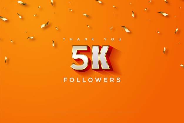 5k followers with golden ribbon rain effect.