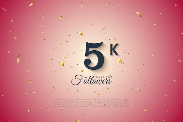 5k followers with number on a gradient pink background.