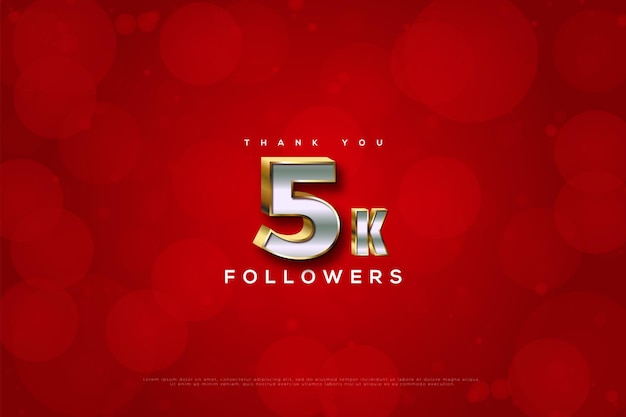 5k followers with red background and transparent foam effect