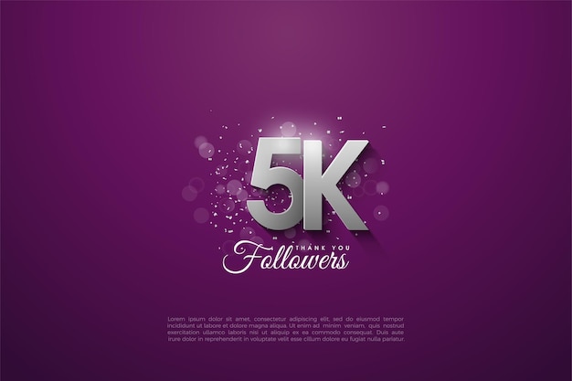 5k followers with silver numerals stacked on top of a dark purple background.