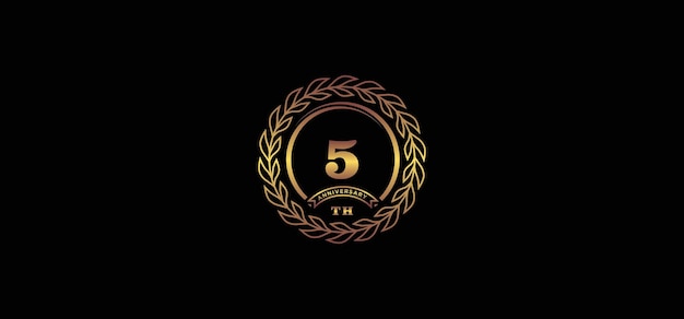 5st anniversary logo with ring and frame gold color and black background