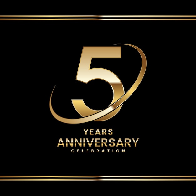 5th anniversary celebration anniversary logo design with golden ring logo vector template