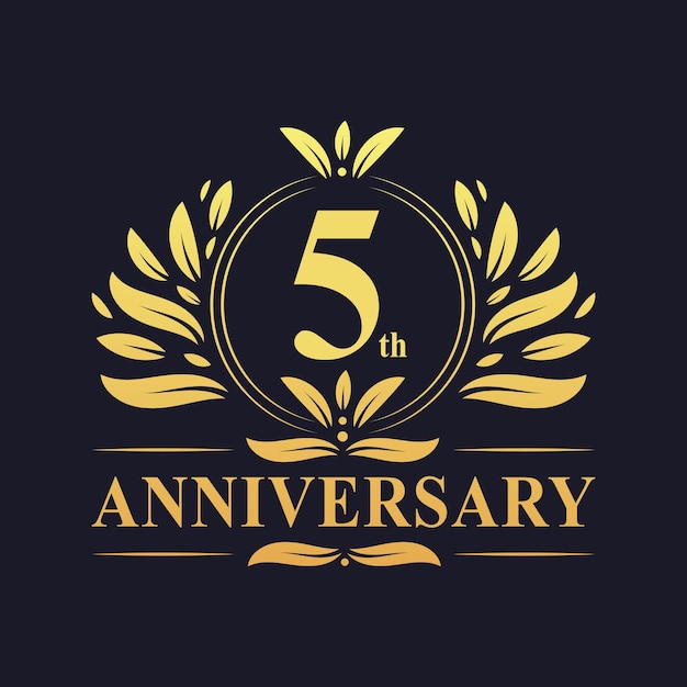 5th anniversary design luxurious golden color 5 years anniversary logo