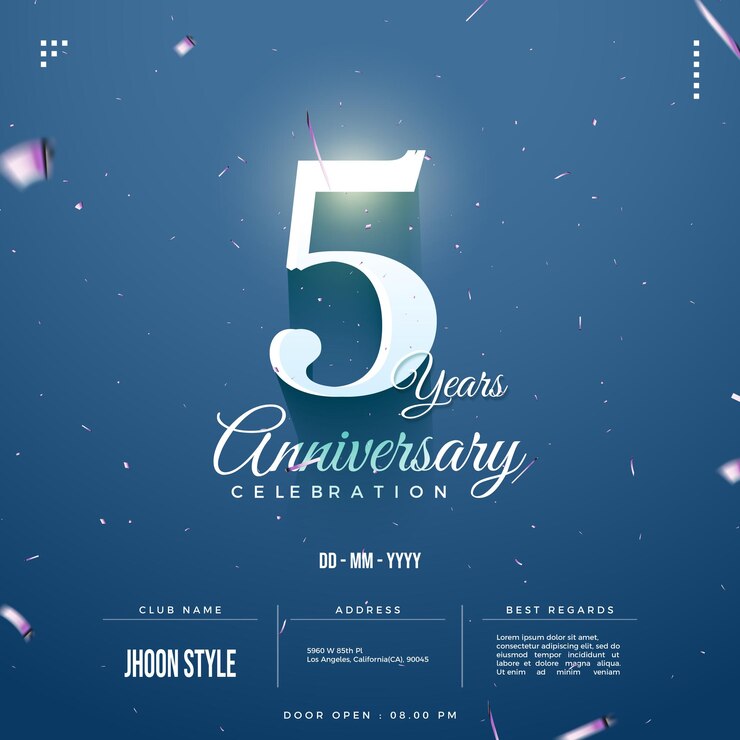 부드러운 음영 일러스트가 있는 5주년 초대장