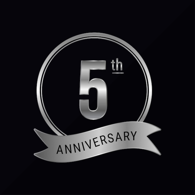 5th anniversary logo silver color for celebration event wedding greeting card invitation round