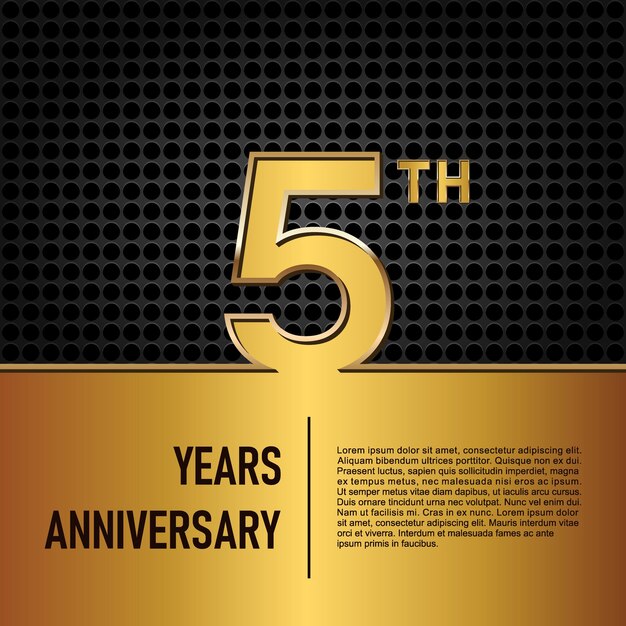 5th Anniversary template design in gold color Vector Template Illustration