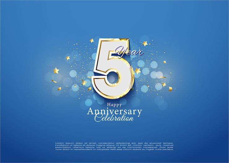 5th anniversary with beautiful transparent small bubble background vector premium design