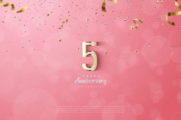 5th Anniversary with luxurious gold numeric borders.