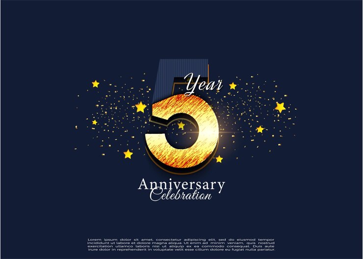 5th anniversary with shiny textured numbers vector premium design