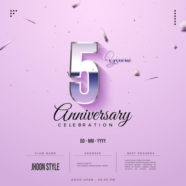 5th Anniversaryb infitation with glossy glass number