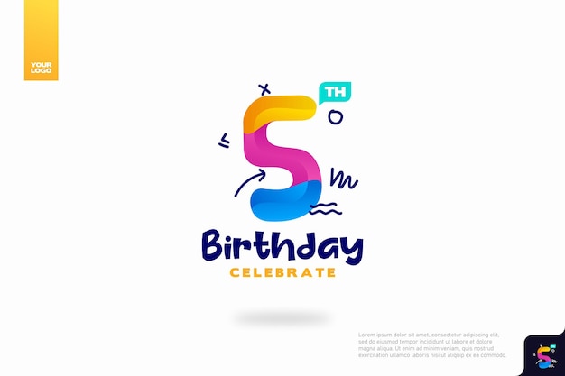 5th child birthday celebration party logo number