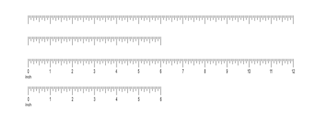 Вектор 6 и 12 дюймовая шкала с линейкой с цифрами и без них 1 фута измерительная таблица с разметкой расстояние высота или длина измерения математика или швейный инструмент