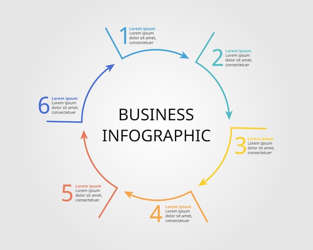 Modello a 6 frecce per infografica per la presentazione di 6 elementi