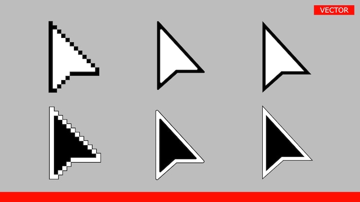 Vector 6 black and white arrow pixel and no pixel mouse cursors icons signs vector illustration set