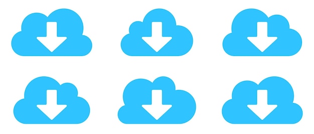 Vector 6 blue clouds with download arrow for web