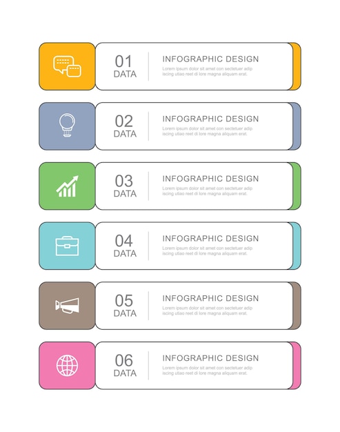 6 데이터 Infographics 탭 용지 얇은 라인 인덱스 템플릿.