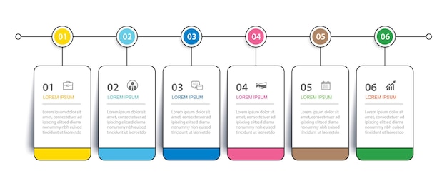 6データインフォグラフィックタブ細い線インデックステンプレートベクトル抽象的な正方形のインフォグラフィック背景
