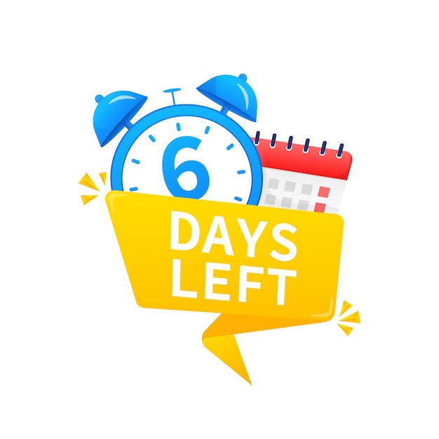 6 days to go in modern style special offer badge web design sale tag vector illustration