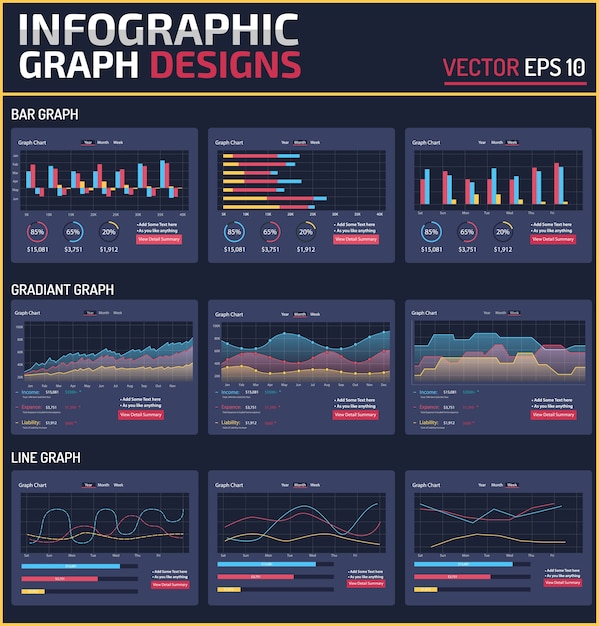 Vector 6 different infographic element graph design vector template