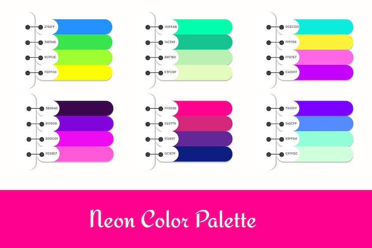 Vector 6 different neon color palettes