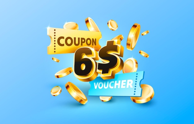 6 dollar coupon gift voucher cash back banner special offer Vector