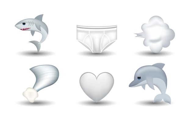 6 emoticon isolato su sfondo bianco.