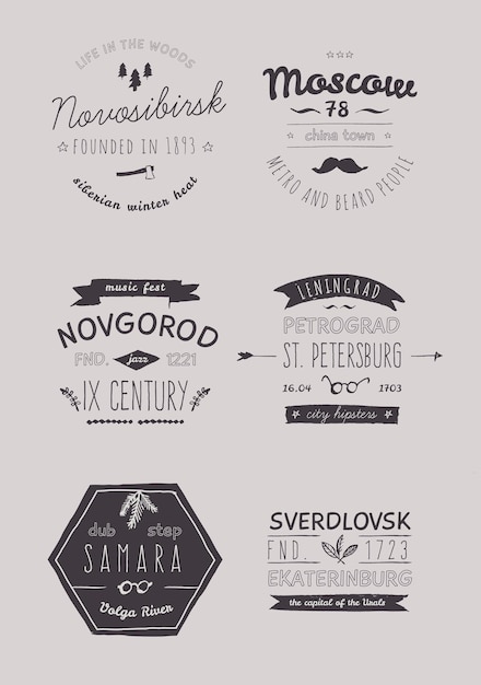 Vector 6 hand drawn style logos trendy retro vintage insignias bundle