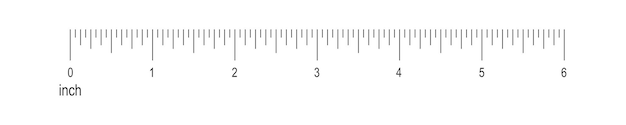 6 inch ruler scale. Horizontal measuring chart with markup and numbers