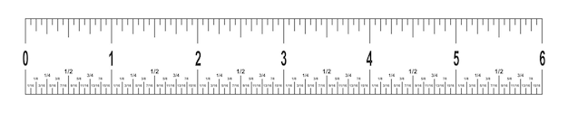 6 inches ruler scale with fractions Math or geometric tool for distance height or length measurement