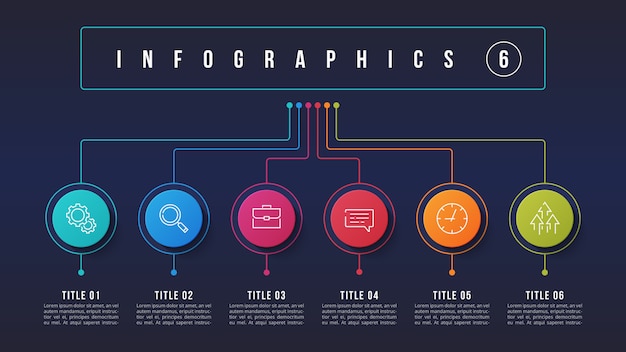 6 opzioni design infografico, diagramma struttura, presentati