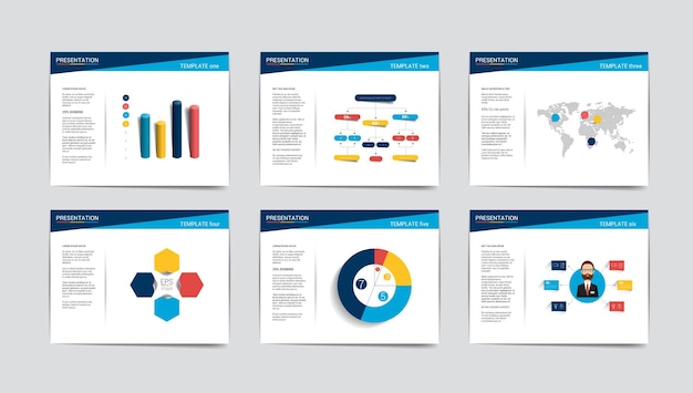 벡터 전단지 포스터 슬라이드 잡지 책 브로셔 웹 사이트 인쇄를위한 6 프리젠 테이션 비즈니스 템플릿 인포 그래픽