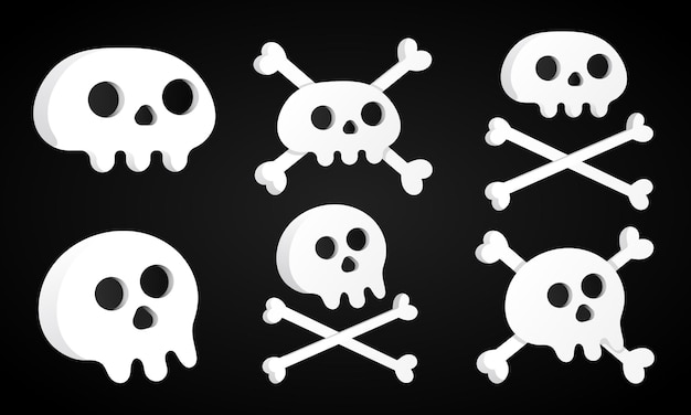 6 Simple flat style design sculls with crossed bones set