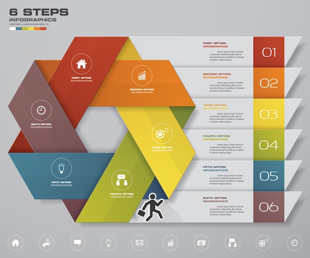 6 stappen grafiek infographicselement.