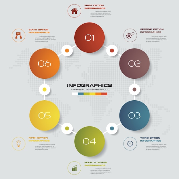 6 stappen grafiek infographicselementen.