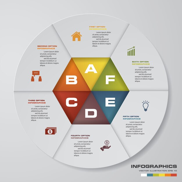 6 stappen moderne cirkeldiagram infographics elementen.