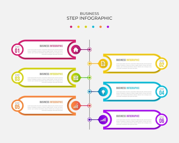 6 stappen presentatie zakelijke tijdlijn infographic sjabloon