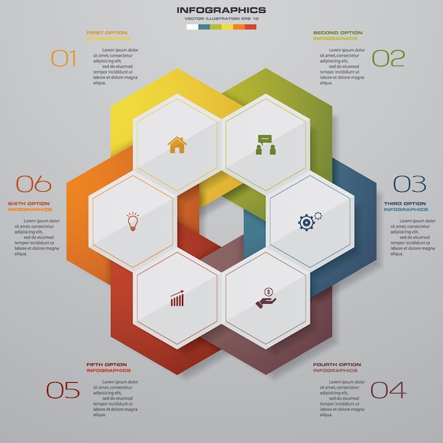 Vector 6 stappen procesontwerp infographicselement.