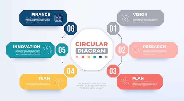 Vector 6 step circular diagram template business circular infographic with icon