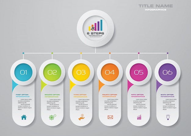 Infographics要素の6つのステップのチャート。