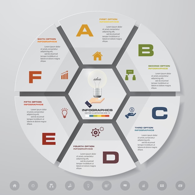 6 steps cycle chart infographics elements.