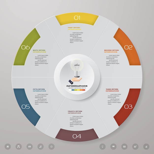 Elementi di infographics del grafico del ciclo di 6 punti.