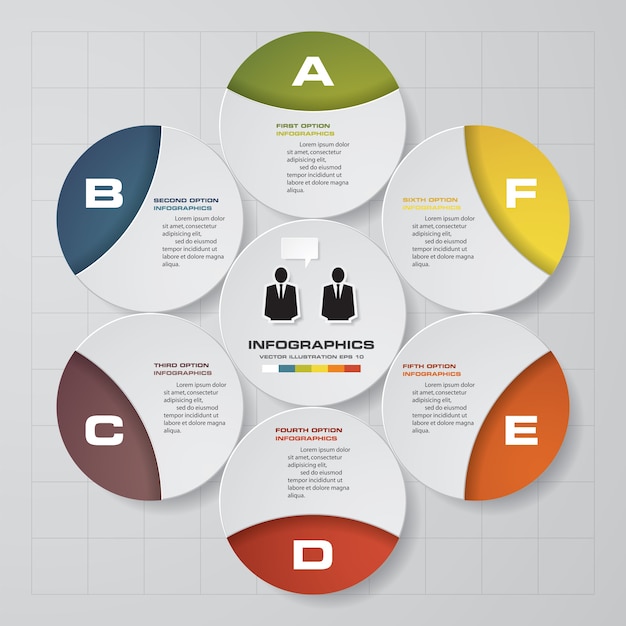 6ステップのinfograficsチャートテンプレート。