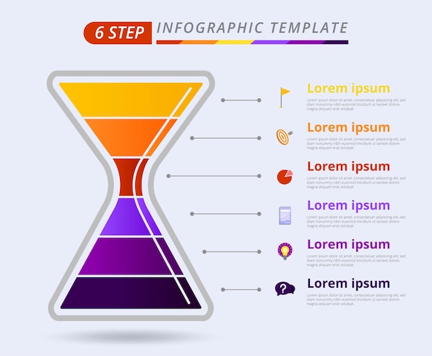 벡터 모래시계 디자인을 사용한 6단계 인포그래픽