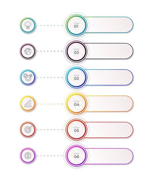 Vector 6 steps modern business infographic template with gradient colourful design